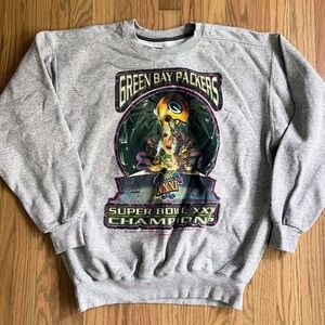 VINTAGE Starter Green Bay Packers Gray Super Bowl Champions Sweatshirt Size L